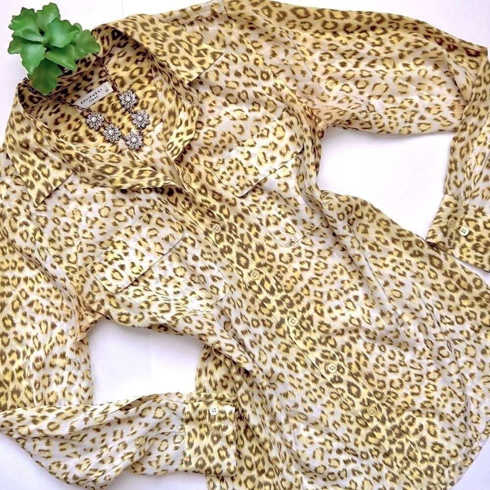 Equipment Slim Signature Leopard Print Silk
Button Down Top Long Sleeve Blouse S